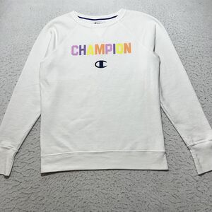 Champion Women's Medium Fleece Lined Crewneck Sweatshirt Colorful Logo Pullover